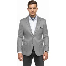 Plus Scorpion Erkek Slim Fit Gri Blazer Ceket – Tek Düğmeli – Kapaklı Cepli – Şık Kumaş Dokulu – Günlük & Ofis Kombinleri Için