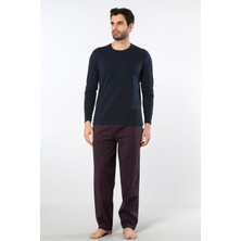 Cacharel Erkek Poplin O Yaka Uzun Kollu Pijama Takimi 2239/Bordo 1