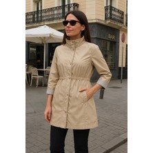 Comstar Kadın Astarlı Premium Bej Kısa Trençkot