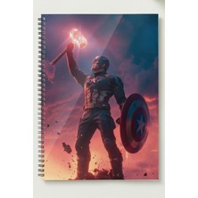 Black-One Kaptan Amerika A5 Metal Spiralli Çizgisiz Sert Kapak Kaptan Amerika Defter