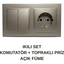Ikılı Set Komutatör +Topraklı Priz - Açık Füme- Mono