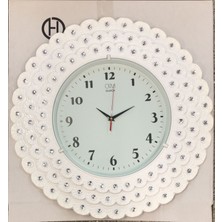 Lebron  Dekoratif Taşlı Yuvarlak Duvar Saati Beyaz Renk