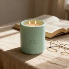 Miaju Doğal ve Ferah Görünümlü Çift Alevli Dekoratif Mum, Ev Ortamında Kullanım, Özel Hediye, Yeşil Renk