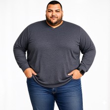 Sngl Erkek Büyük Beden Oversize Uzun Kollu V Yaka T-Shirt 3xl 4xl 5xl 6xl 7xl 8xl 9xl