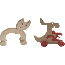 Empressco Iki Parça Ahşap Eğlenceli Hareketli Kedi ve Kanguru Oyuncak Seti, Kahverengi