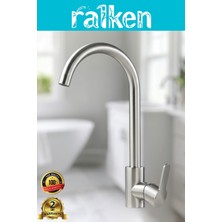 Ralken Inox Gri Mat Eviye Bataryası Musluğu Mat Gri Delta Evye Mutfak Musluğu - 360 Derece Döner Borulu, Aç Kapa
