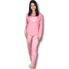 Yusgos Kadın Pamuklu Viscon Yaprak Desenli Pijama Takımı (pembe) Pembe X