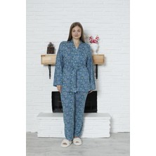 Limissi Viskon Desenli Pijama Takımı %100 Pamuk Lacivert XL