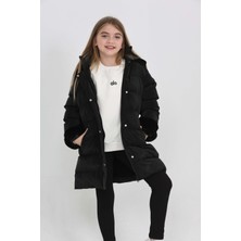 Ricalena 5-13 Yaş Kız Çocuk Mont Kapüşonlu, Kürk Detaylı, Pembe Şişme Kışlık Mont