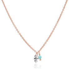 Emiliano Jewellery Zirkon Taşlı Pırlanta Montür Rose Altın Kaplama Turkuaz Boncuklu Gümüş Kolye