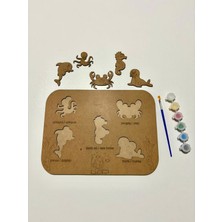 Empressco Çocuklar Için Renkli Montessori Ahşap Deniz Canlıları Boyama ve Çıkart Takım