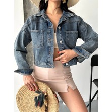 Etiler Collection Çift Cepli Kol Katlamalı Kar Yıkama Crop Kot Ceket Kahve Tint D2000