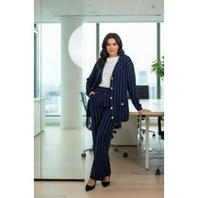 Yusgos Kadın Ceket Yaka Gold Düğmeli Hırka Ve Yüksek Bel Pantolon Alt Üs