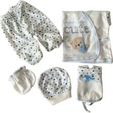 Yusgos Organik 5 Parça Cute Ayıcık Nakışlı Yenidoğan Hastane Çıkışı Seti