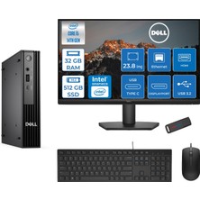 Dell Pc Pro Mıcro QCM1250 Intel® Core™ I5 14500T 32GB Ddr5 512GB SSD Intel® UHD Graphics 770 Dell 23.8 Fhd Mon.  Freedos Mini Masaüstü Bilgisayar BTO00823F12+ZETTAUSBBELLEK