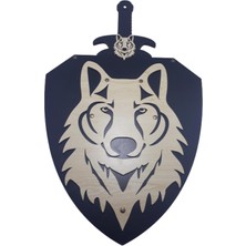 Empressco Ahşap 2'li Kurt Başlı Kılıç ve Kalkan Seti, Siyah, Eğlenceli ve Güvenli Oyun Malzemesi