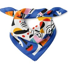 Avoria Abstract Art Desenli Mavi Saten Fular
