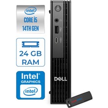 Dell Pc Pro Mıcro QCM1250 Intel® Core™ I5 14500T 24GB Ddr5 256GB SSD Intel® UHD Graphics 770  Freedos Mini Masaüstü Bilgisayar BTO008F06+ZETTAUSBBELLEK