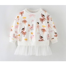 Petityu Balerin Desenli Uzun Kollu Tüllü Sweatshirt