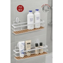 Okyanus Home Eko Magic Yapıştır&vidala Due 2 Adet Tek Katlı Dikdörtgen Lamalı Şampuanlık 9,5 x 28,5 cm / Beyaz