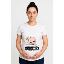 Sedirli Hamile Baskılı Kadın Tshirt Pamuklu Penye Kumaş