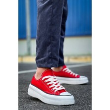 EM Trend Kb-Cx-3 Kuback Kısa Kırmızı Keten Beyaz Yüksek Taban Spor Ayakkabı