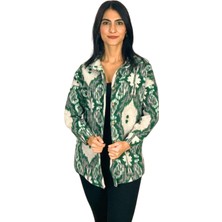 Yusgos Kadın Tek Cepli Desenli Kalın Oduncu Ceket Gömlek (yeşil-beyaz)