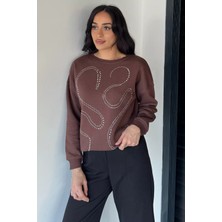 Gülseli Kadın Taşlı Bisiklet Yaka Şardonlu Sweatshirt P-00019311