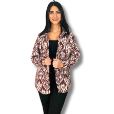 Yusgos Kadın Tek Cepli Desenli Kalın Oduncu Ceket Gömlek (mor-beyaz)