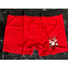 Biricik İç Giyim Yeni Yıl, Yılbaşı, Noel, Kırmızı Renkli, Geyikli, Noel Babalı, Desenli Erkek Boxer Hediye Paketli