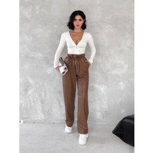 Etiler Collection Kendinden Ince Kemerli Deri Pantolon Kahve T1178