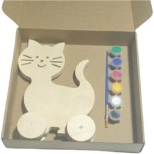 Empressco Ahşap Kedi Boyama Seti, Montaj ve Boya Fırçası ile Eğlenceli Aktivite