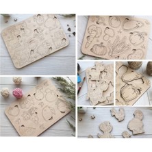 Empressco Doğal Ahşap Boyanabilir 3'lü Puzzle Seti Hayvanlar Meyveler Sebzeler