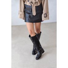 Straswans Lena Kadın  Aksesuar Detay  Deri  Çizme Siyah