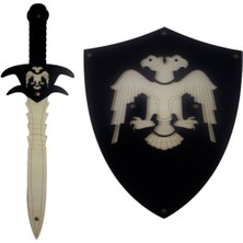 Empressco El Yapımı Ahşap Selçuklu Kalkanı ve Kılıcı, Siyah Tasarım