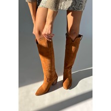 Straswans Nemy  Kadın Sivri Burun Hakiki Süet Deri Çizme Taba