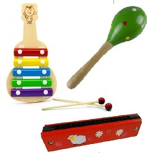 Empressco Ahşap Bebek Ritim Seti: Ksilofon, Marakas, Mızıka, Beyaz