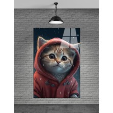 Marsilyan Kırmızı Kapşonlu Tatlı Kedi Cam Tablosu