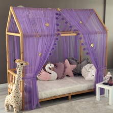 Miniden Lila Çift Perdeli Montessori Yatak Cibinliği Ergonomik Yapı ile Güvenli Oyun Alanı