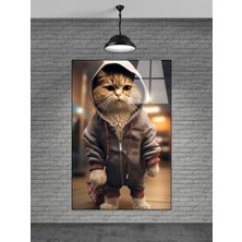 Marsilyan Kapşonlu Tatlı Kedi Cam Tablosu