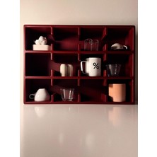 VIVECA Bordo 12 Bölmeli Dekoratif Mug & Fincan Rafı | Mutfak – Kahve Köşesi – Ofis Organizer-Kupa Rafı