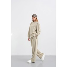 Haki Kadın Oversize Pike Dokulu Bol Paça Alt-Üst Takım