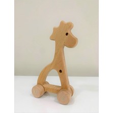 Empressco Kahverengi Ahşap Tekerlekli Zürafa, Şık ve Doğal Dekoratif Obje