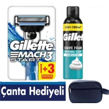 Gillette Mach3 Start Makine ve 3 Lü Yedek Tıraş Bıçağı + 250 ml Köpük +Çanta