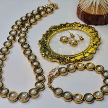 By Song Aksesuar Halka Hematit Doğaltaşlı Cam Incili Kolye Bileklik Küpe Seti