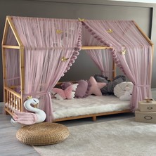 Miniden Pastel Pembe Çift Perdeli Montessori Yatak Cibinliği