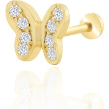 Yavuz Kuyumculuk 14 Ayar Altın Taşlı Kelebek Tragus Piercing