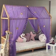 Miniden Lila Çift Perdeli Montessori Yatak Cibinliği Taşınabilir Tül Gölgeliği Konforlu Tasarım