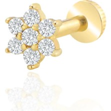 Yavuz Kuyumculuk 14 Ayar Altın Taşlı Çiçek Tragus Piercing