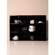 VIVECA Siyah 12 Bölmeli Dekoratif Mug & Fincan Rafı | Mutfak – Kahve Köşesi – Ofis Organizer -Kupa Rafı